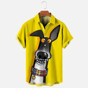 Men's Cartoon Greyhounds Print Short Sleeve Shirt