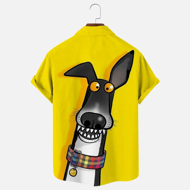 Men's Cartoon Greyhounds Print Short Sleeve Shirt