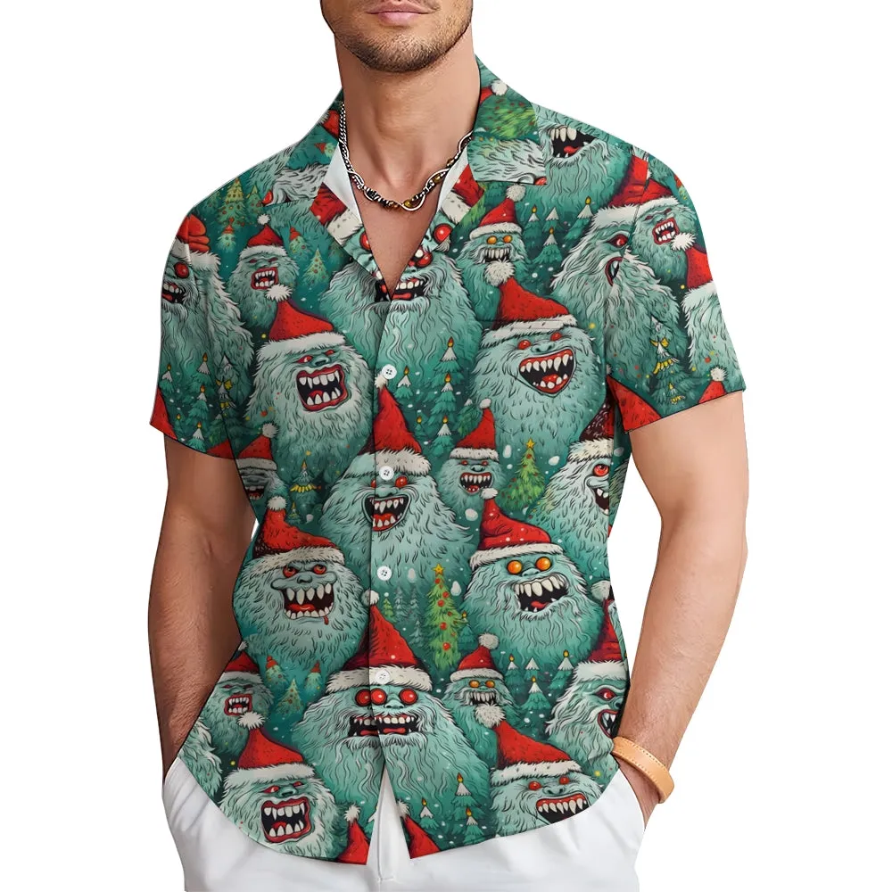 Men's Christmas Snow Monster Casual Short Sleeve Shirt 2411007849