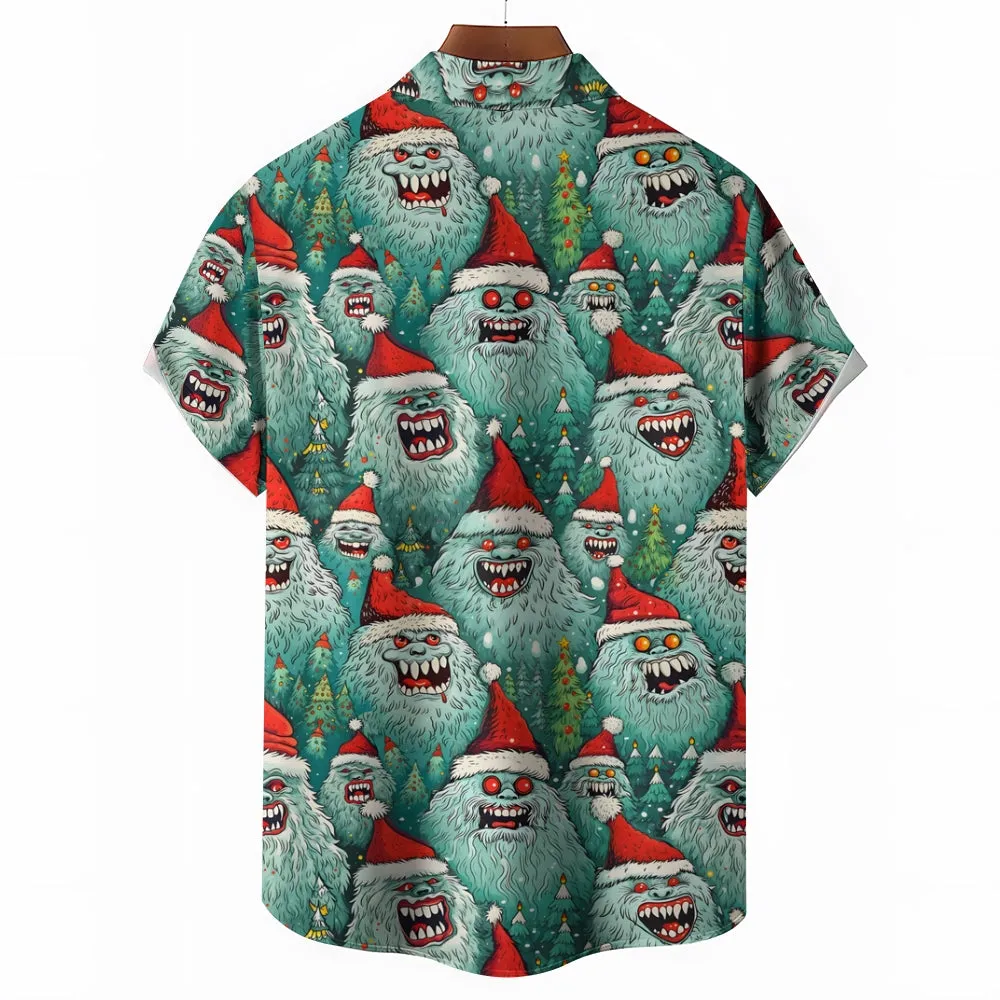 Men's Christmas Snow Monster Casual Short Sleeve Shirt 2411007849