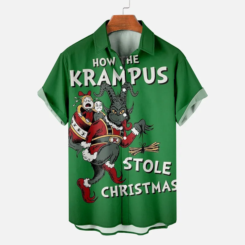 Men's Christmas Story Characters Green Print Shirt