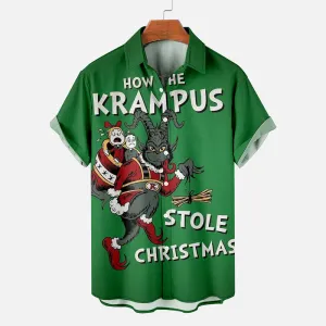 Men's Christmas Story Characters Green Print Shirt