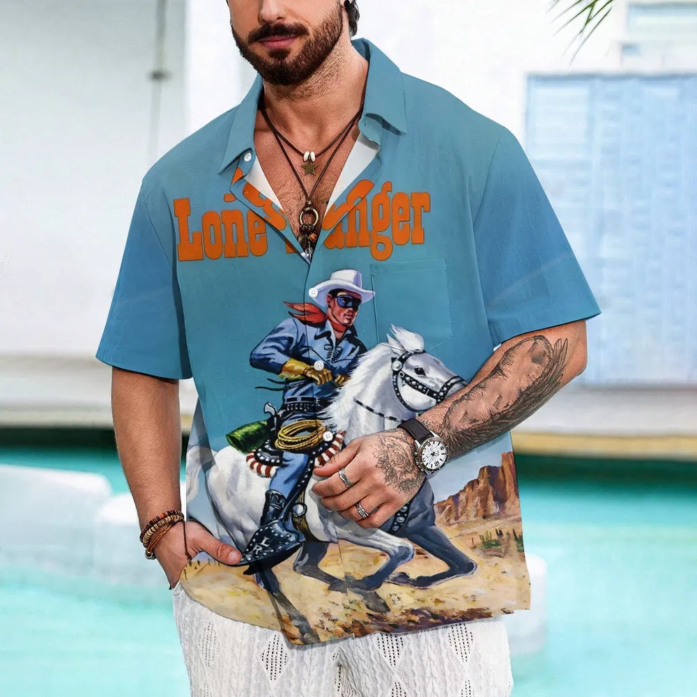 Men's Lone Ranger Retro Print Short Sleeve Shirt 2501006594
