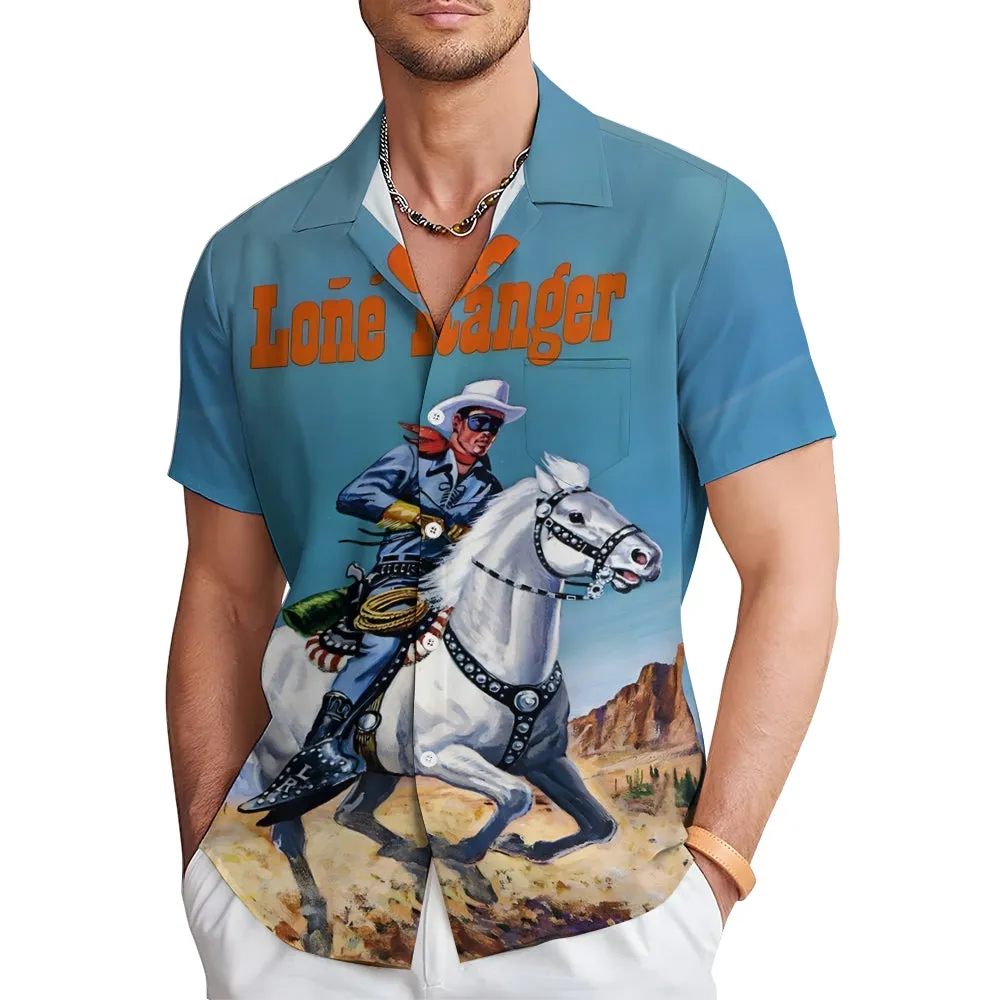 Men's Lone Ranger Retro Print Short Sleeve Shirt 2501006594