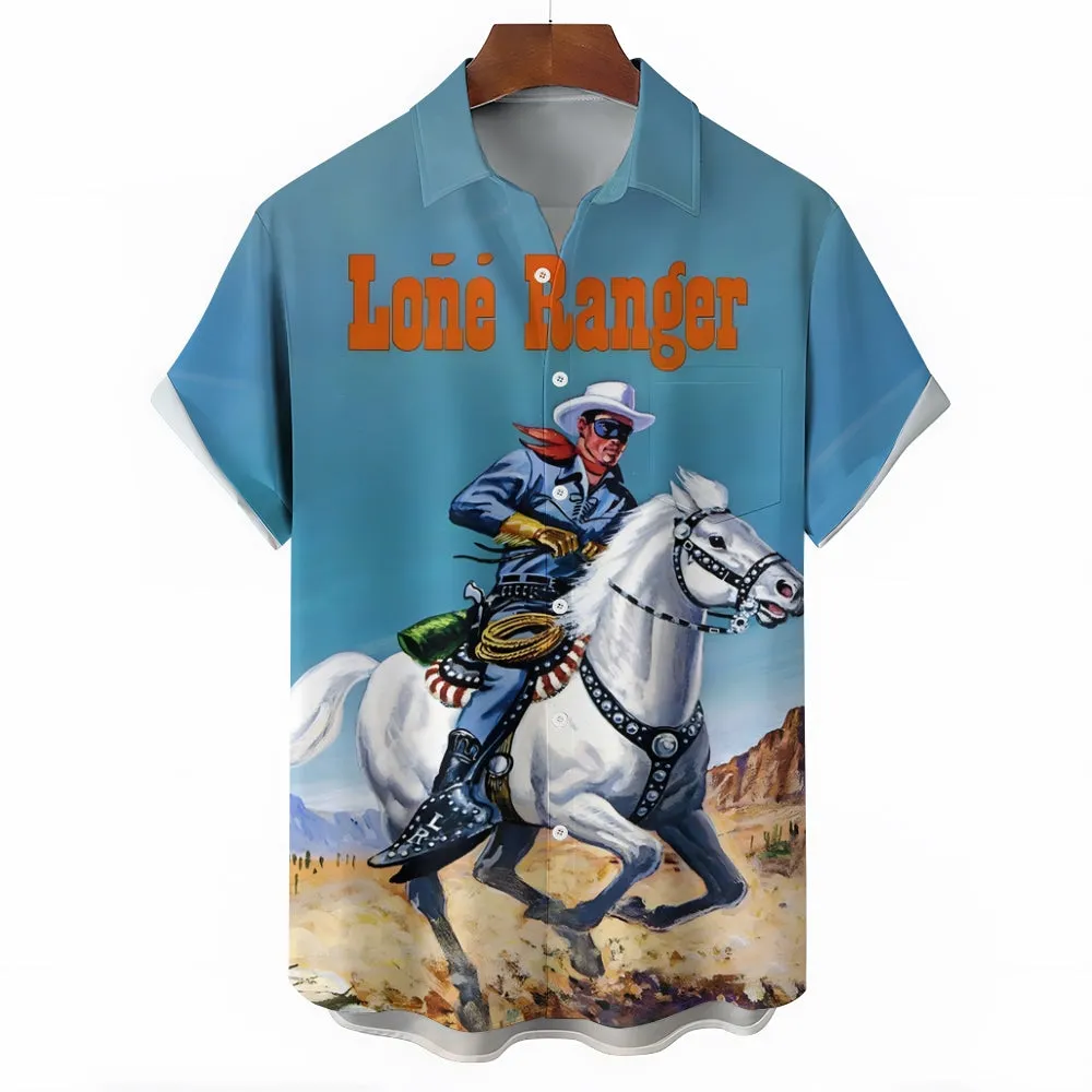 Men's Lone Ranger Retro Print Short Sleeve Shirt 2501006594
