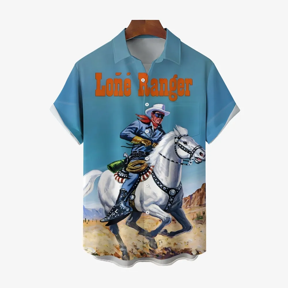 Men's Lone Ranger Retro Print Short Sleeve Shirt 2501006594