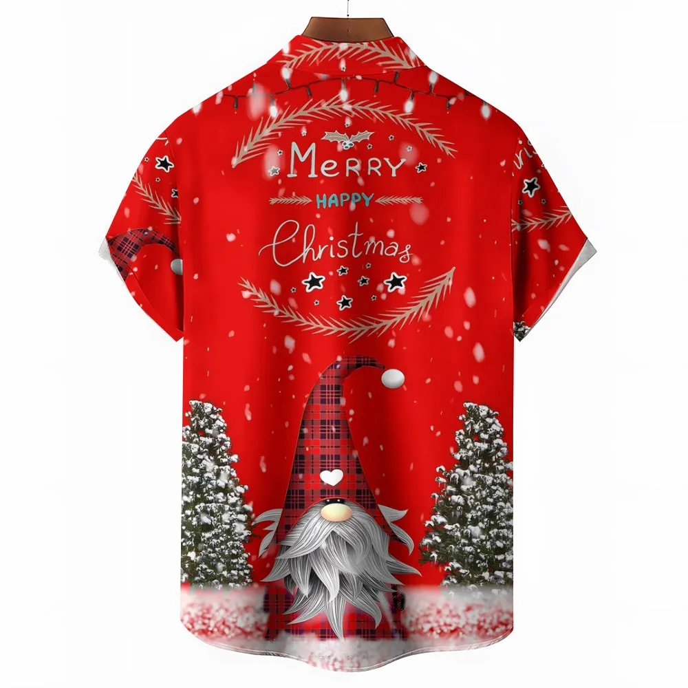 Men's Merry Christmas Gnome Snowflake Print Short Sleeve Shirt 2412007983