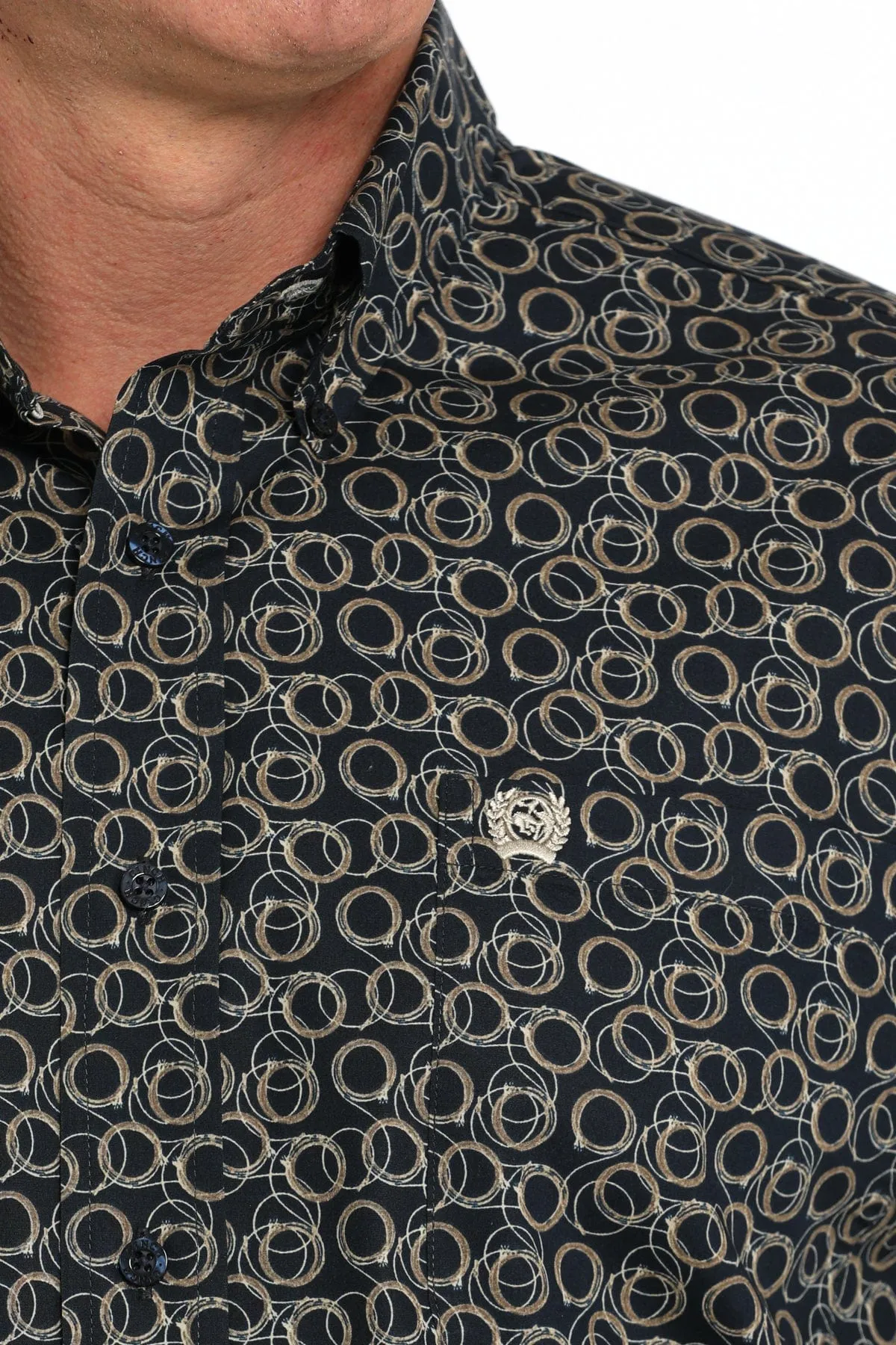 MENS NAVY ROPE PRINT LONG SLEEVE BUTTON SHIRT