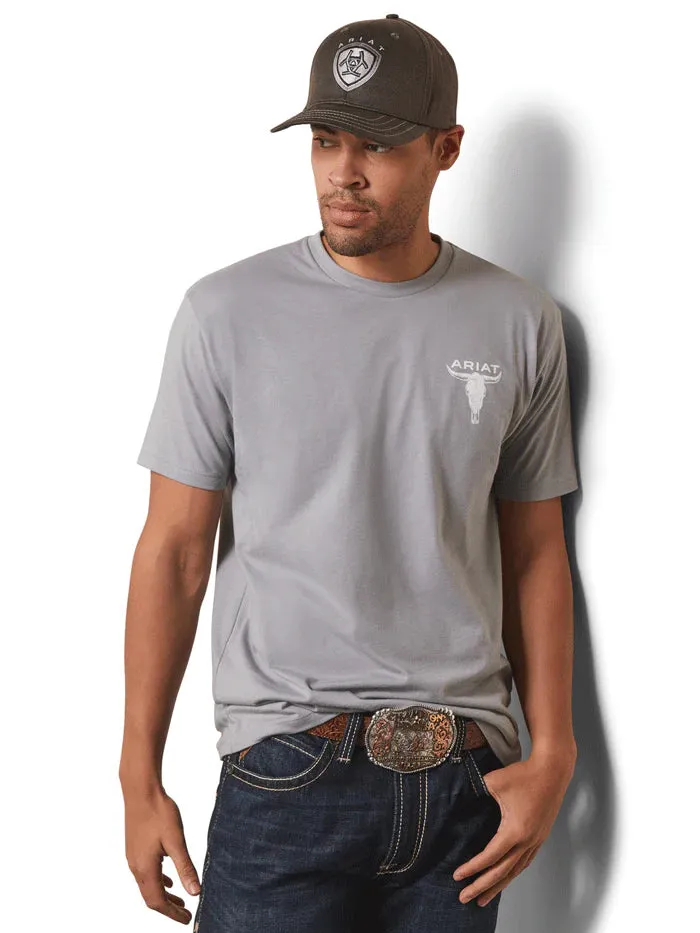 Mens Steer Skull Flag T-Shirt | 10044771