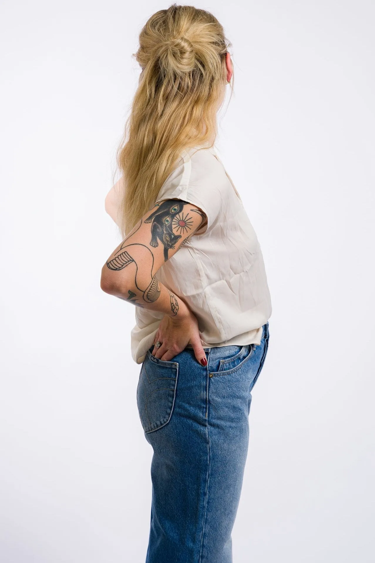 Miou Muse Button Down Cap Sleeve Shirts - Cream