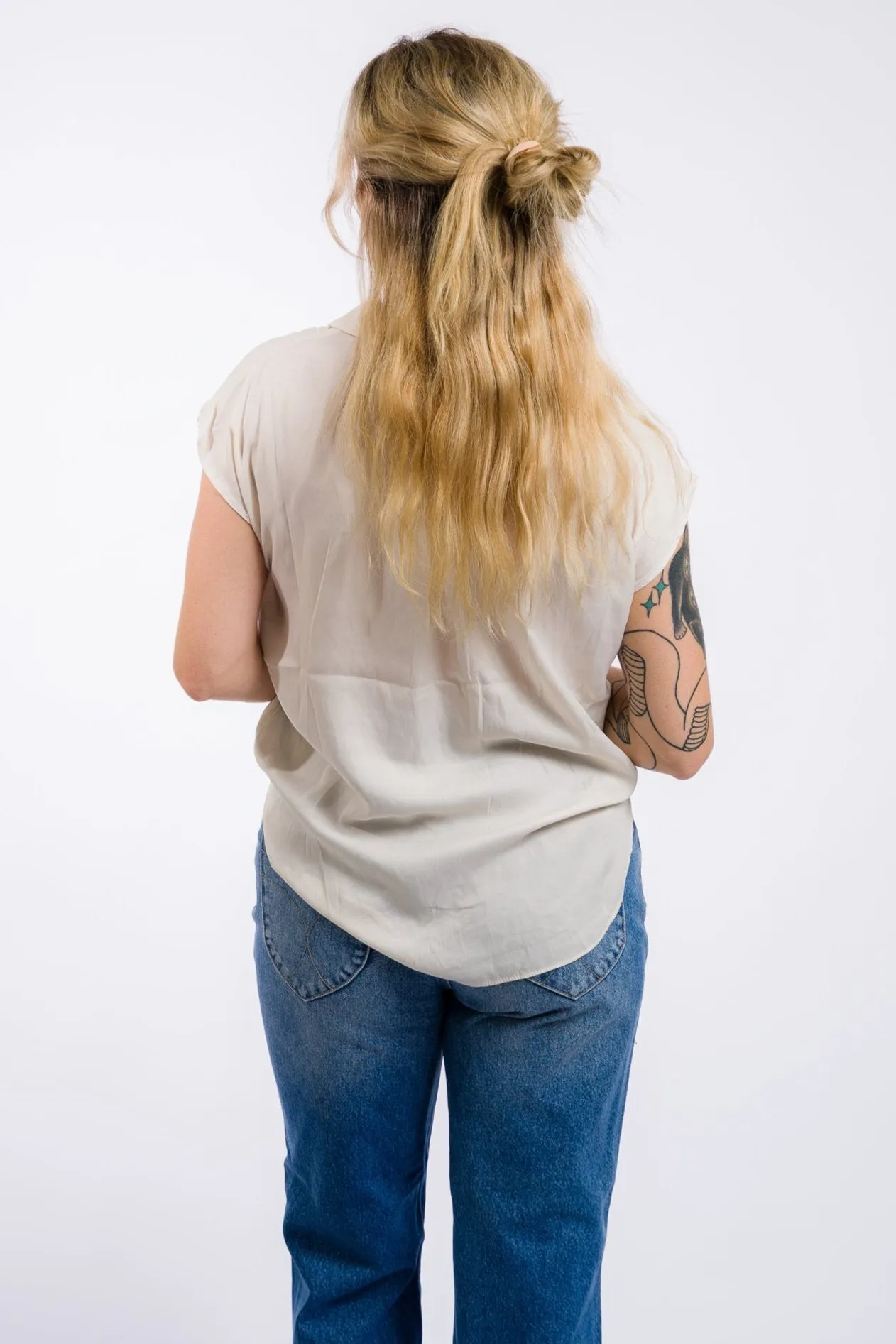 Miou Muse Button Down Cap Sleeve Shirts - Cream