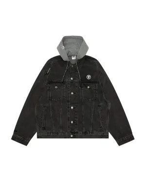 Moonface logo hooded denim jacket