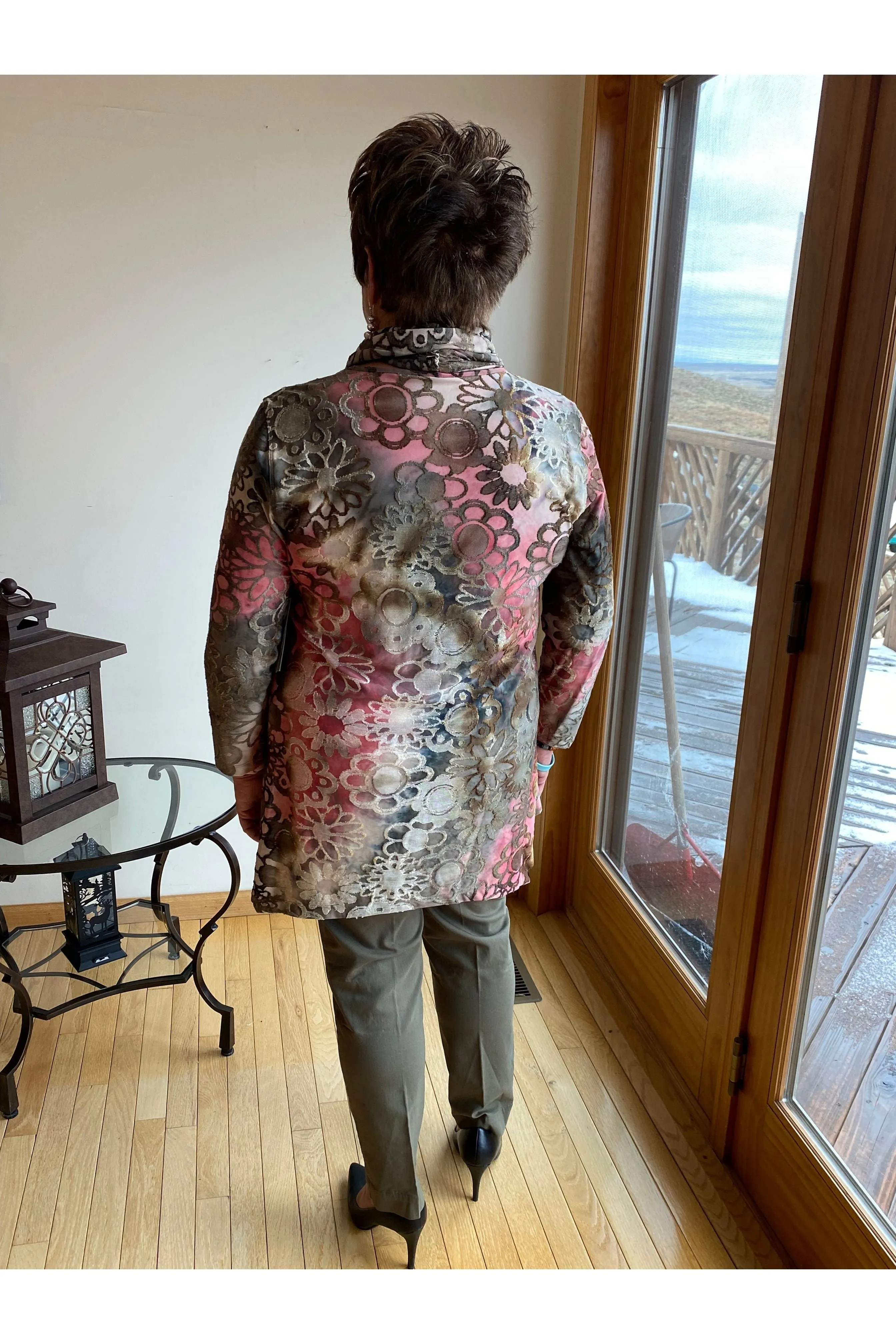 Multiples - 3/4 Sleeve Crew Neck With Sharkbite Hem Top & Scarf - M41412