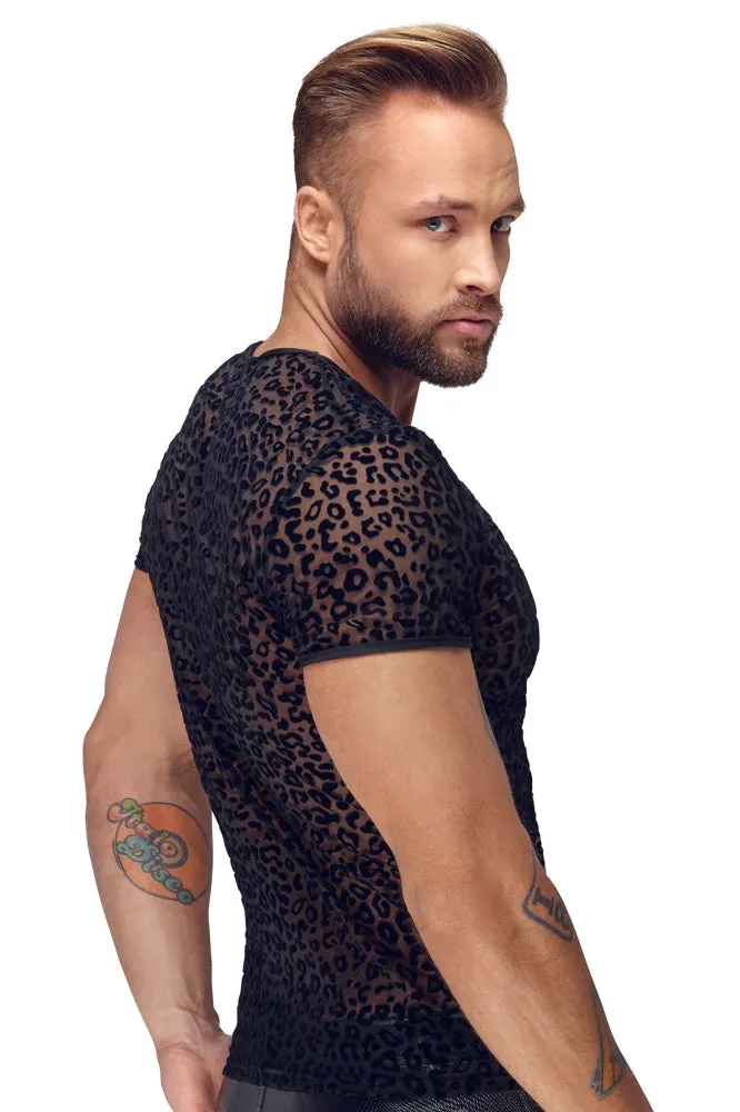 Noir Handmade Leopard Flock V-neck T-Shirt