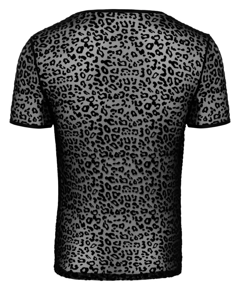 Noir Handmade Leopard Flock V-neck T-Shirt