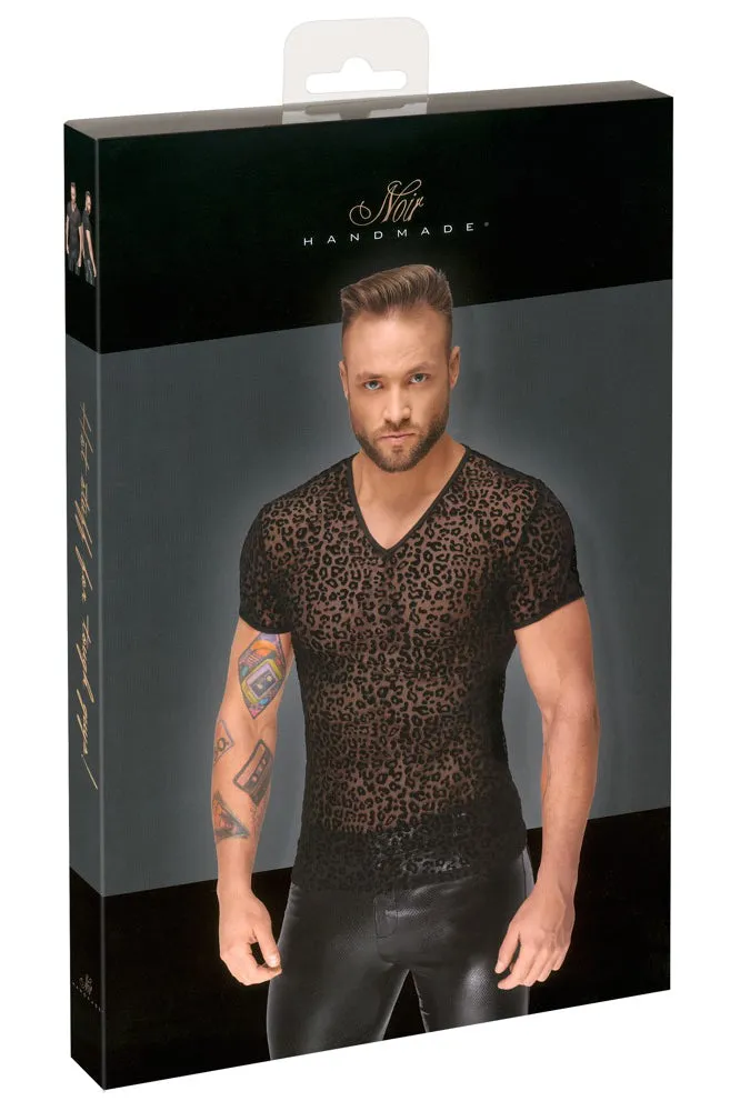 Noir Handmade Leopard Flock V-neck T-Shirt