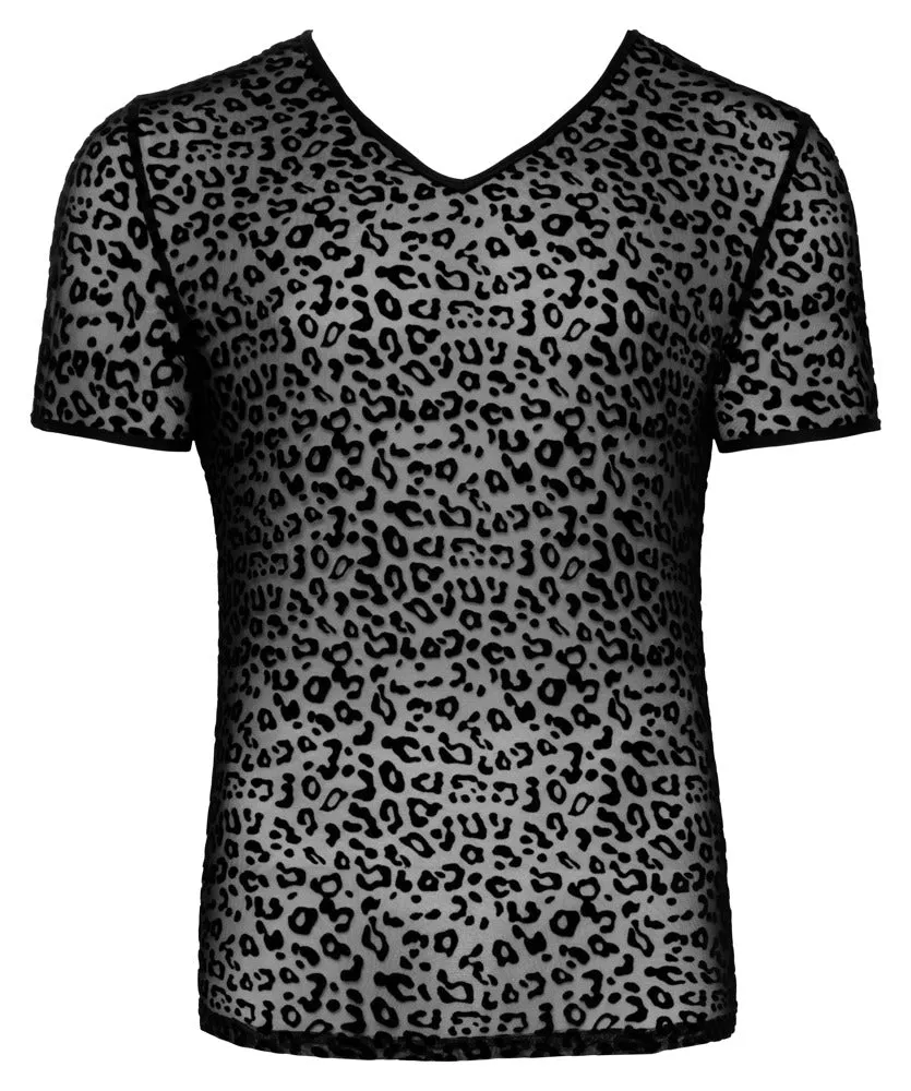 Noir Handmade Leopard Flock V-neck T-Shirt
