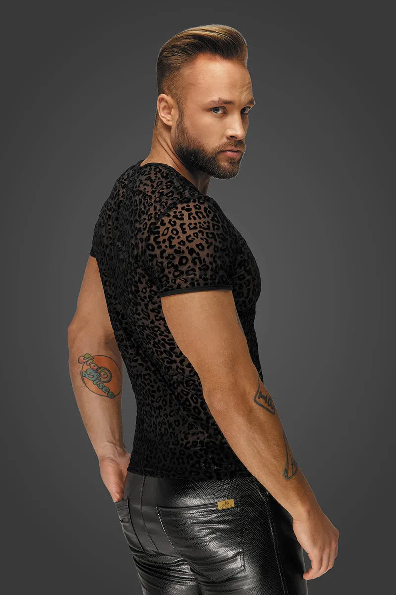 Noir Handmade Leopard Flock V-neck T-Shirt