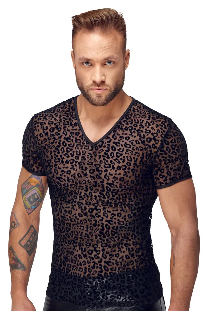 Noir Handmade Leopard Flock V-neck T-Shirt