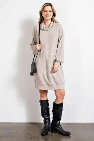 Oatmeal Hacci Brushed Mock Neck Sweater Dress
