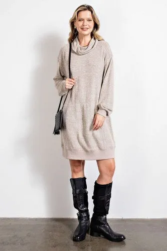 Oatmeal Hacci Brushed Mock Neck Sweater Dress