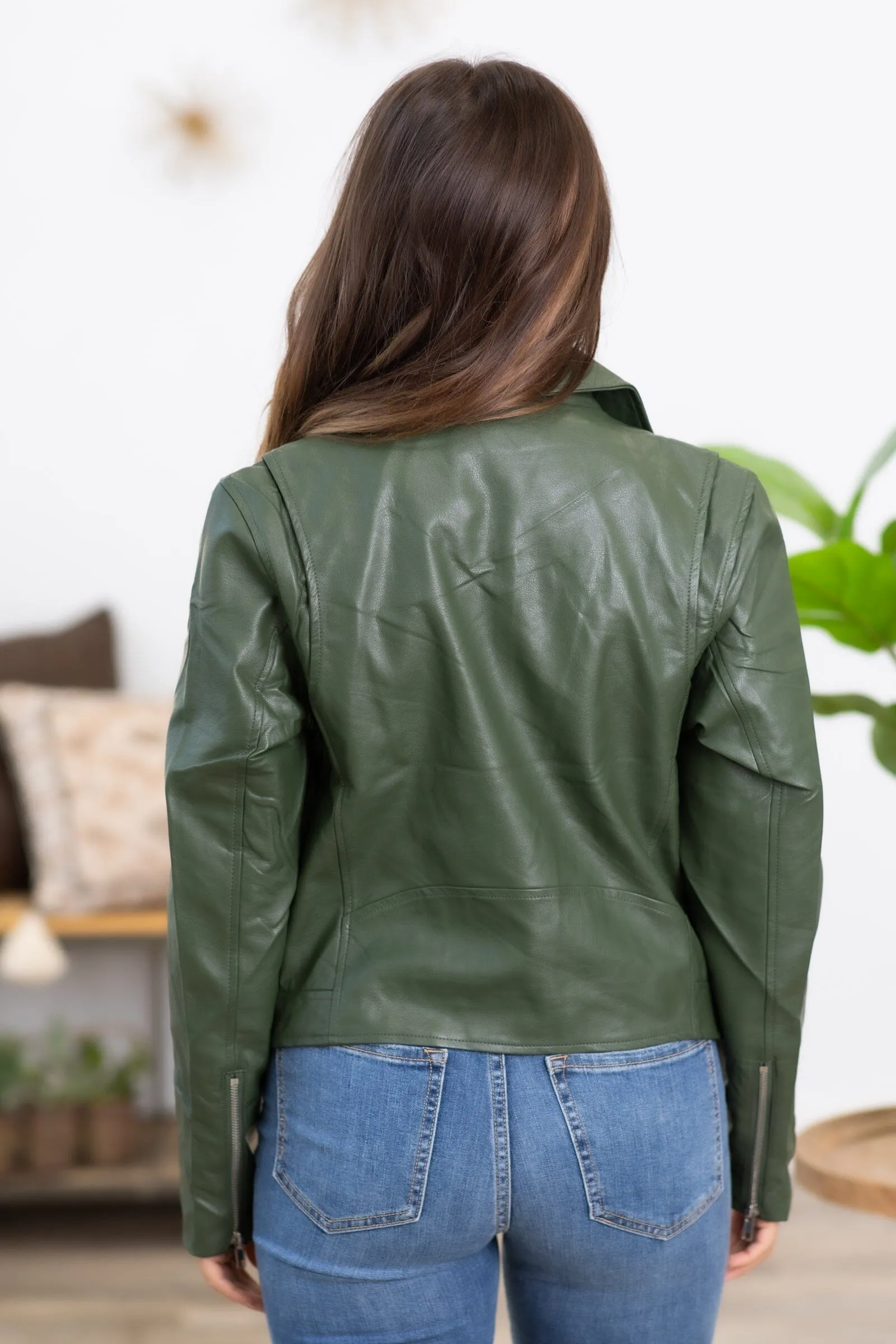 Olive Faux Leather Moto Jacket