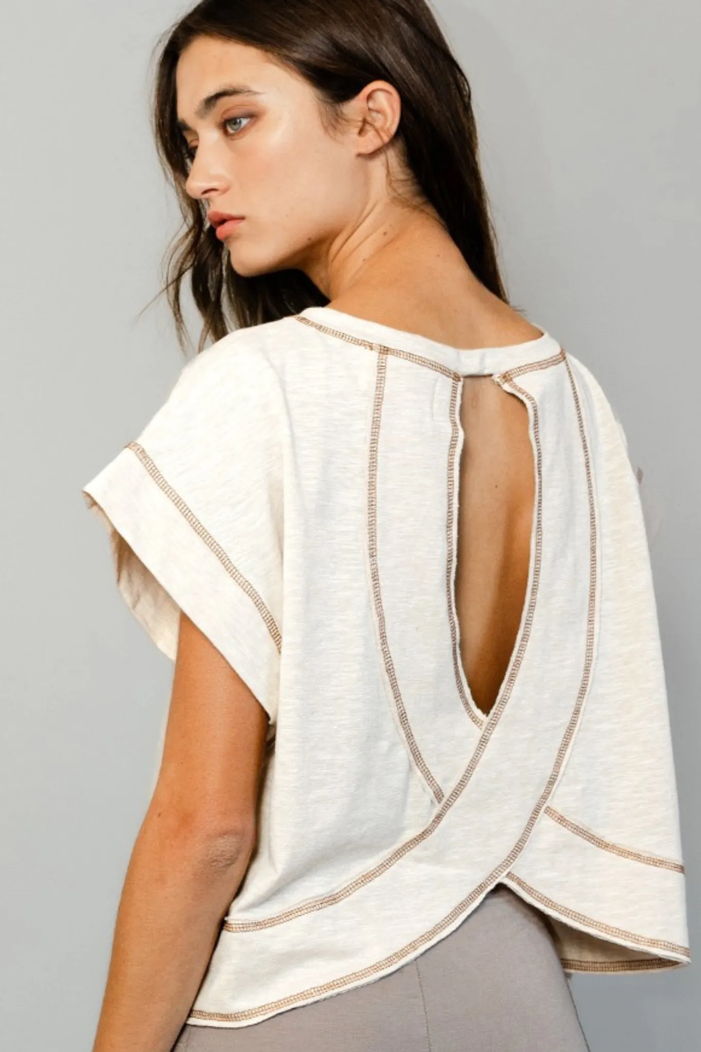 Overlap Open Back Reverse Stitched Crop Top