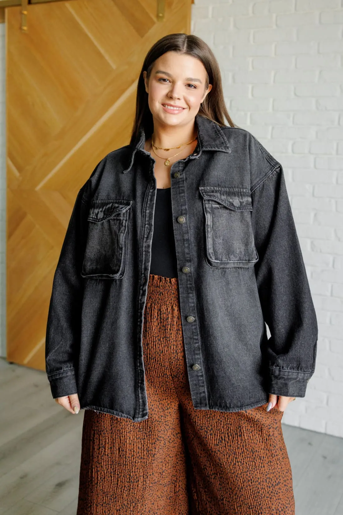Oversized Black Denim Shacket