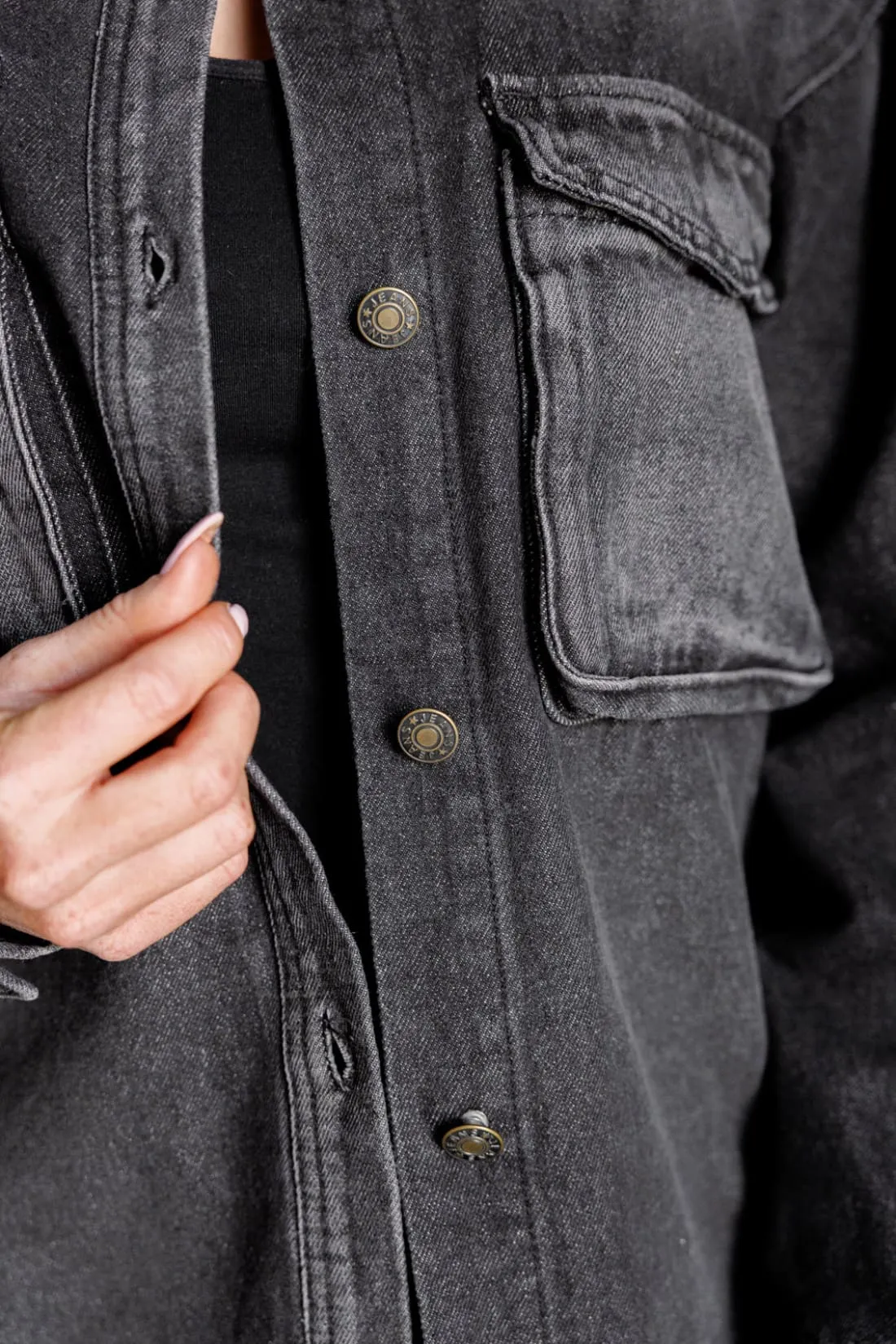 Oversized Black Denim Shacket