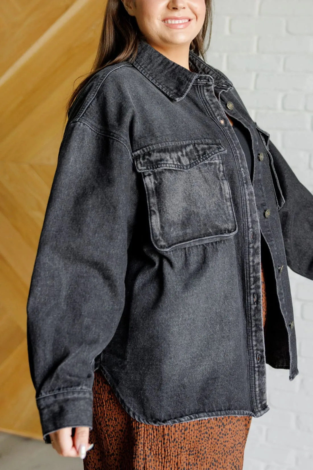 Oversized Black Denim Shacket