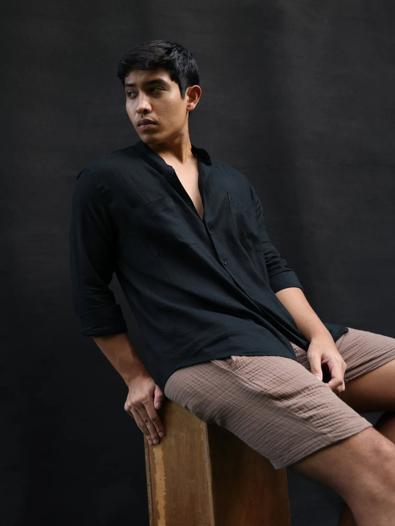 Oversized Long Sleeve chinese collar shirt