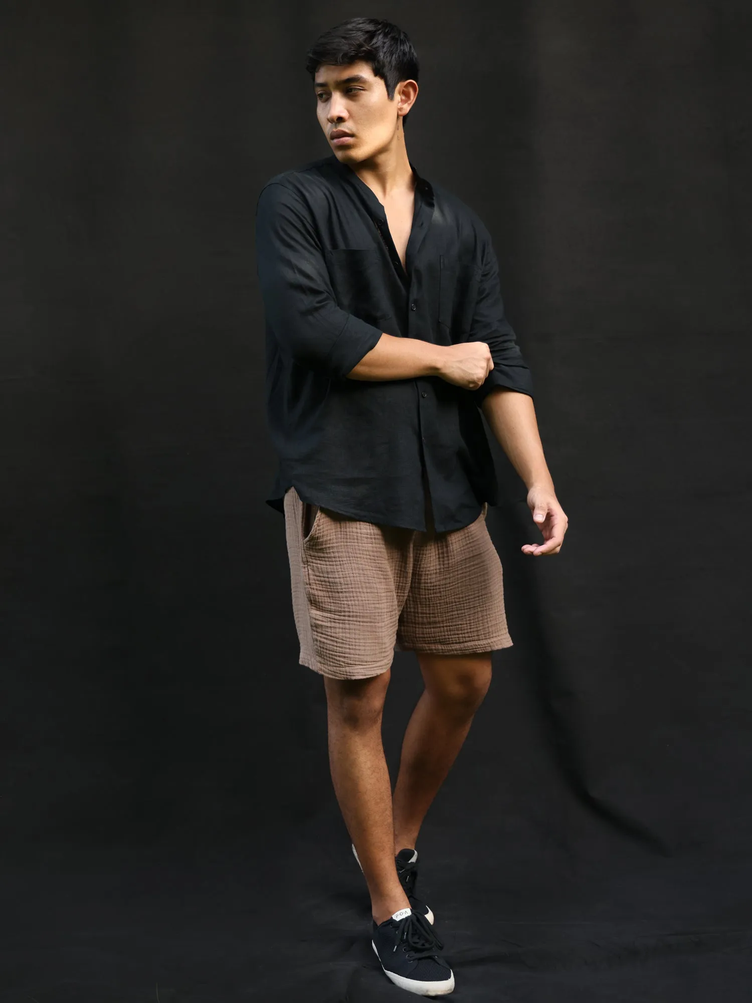 Oversized Long Sleeve chinese collar shirt