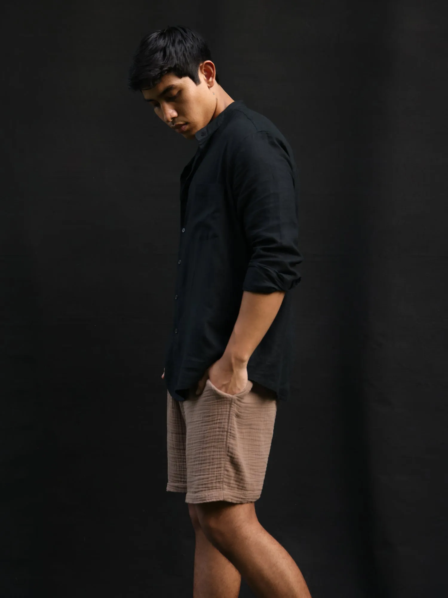 Oversized Long Sleeve chinese collar shirt