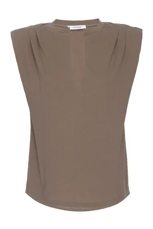 Padded Shoulder V-Neck Top in Desert