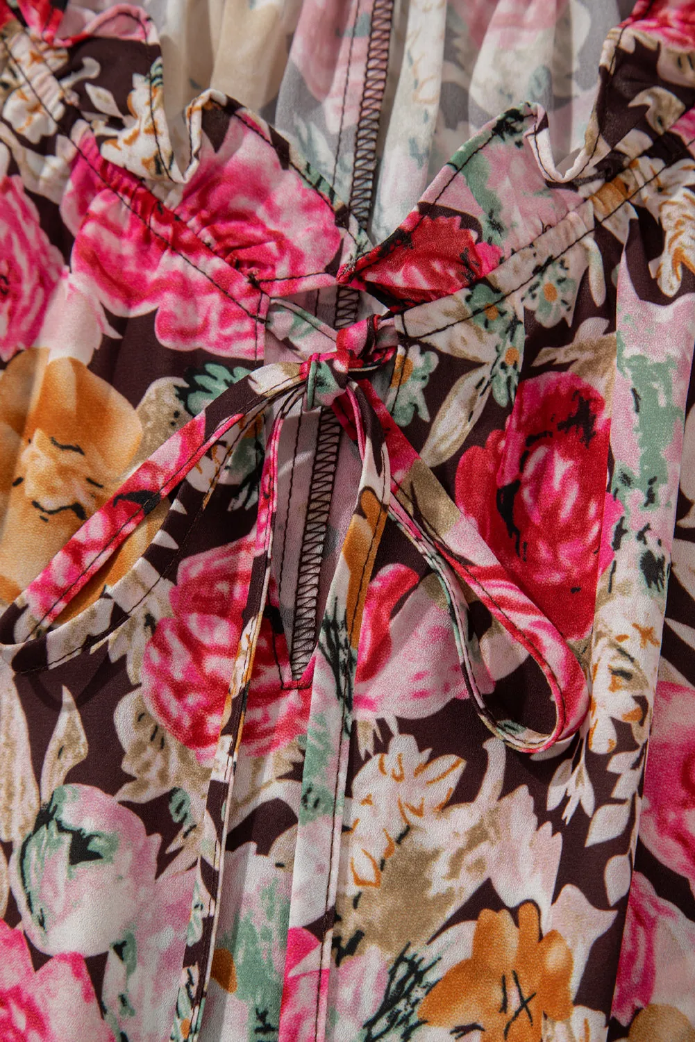 Pink Floral Print Crew Neck Short Sleeve Shift Blouse