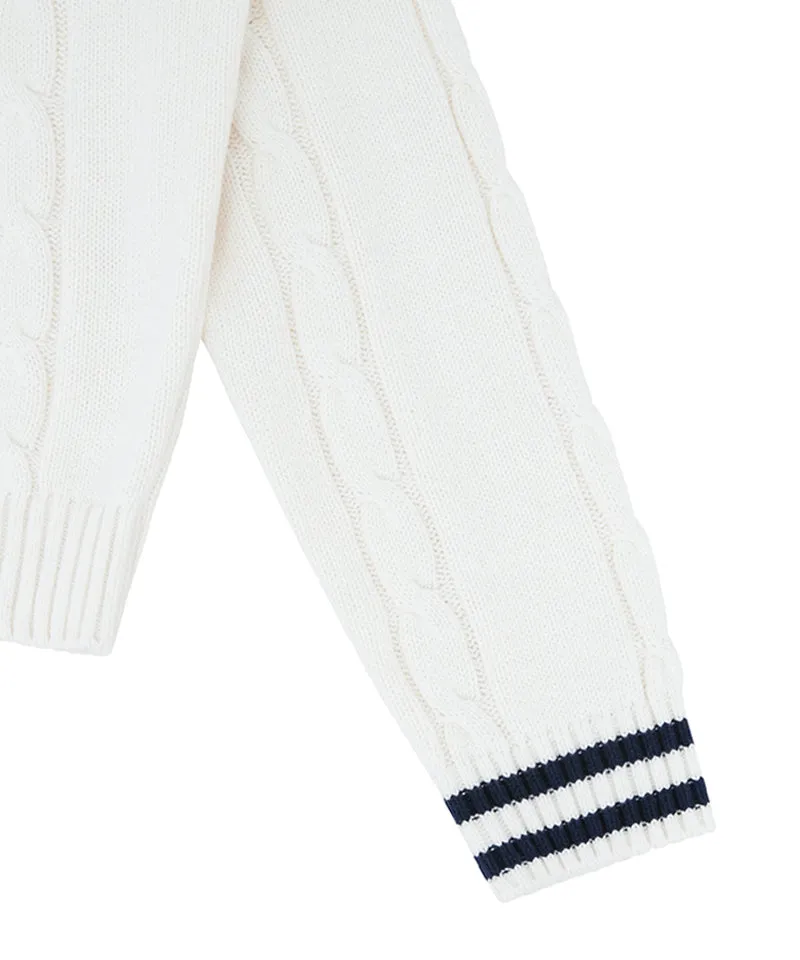 PIV'VEE Cable Knit V-Neck Sweater - Cloud White