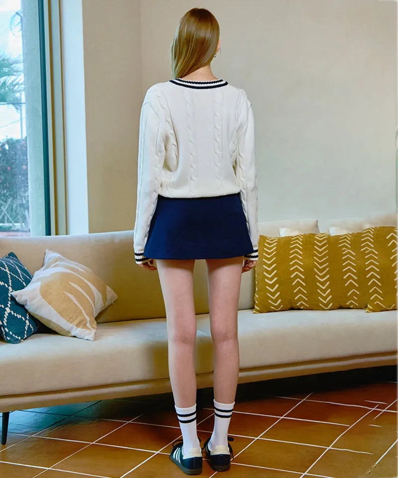 PIV'VEE Cable Knit V-Neck Sweater - Cloud White