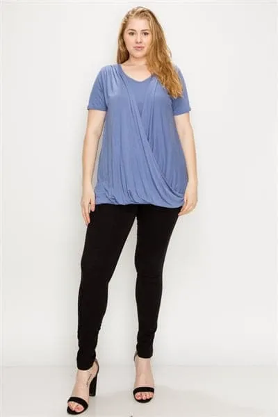 Plus Size Cross Draped V-Neck Top Denim Blue - Pack of 6
