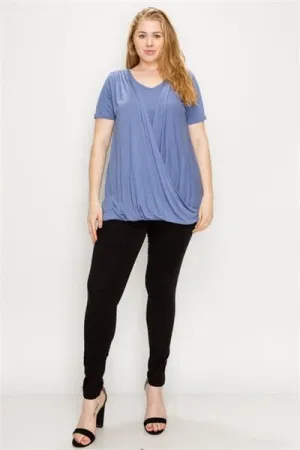 Plus Size Cross Draped V-Neck Top Denim Blue - Pack of 6