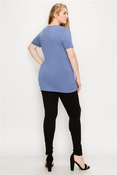 Plus Size Cross Draped V-Neck Top Denim Blue - Pack of 6