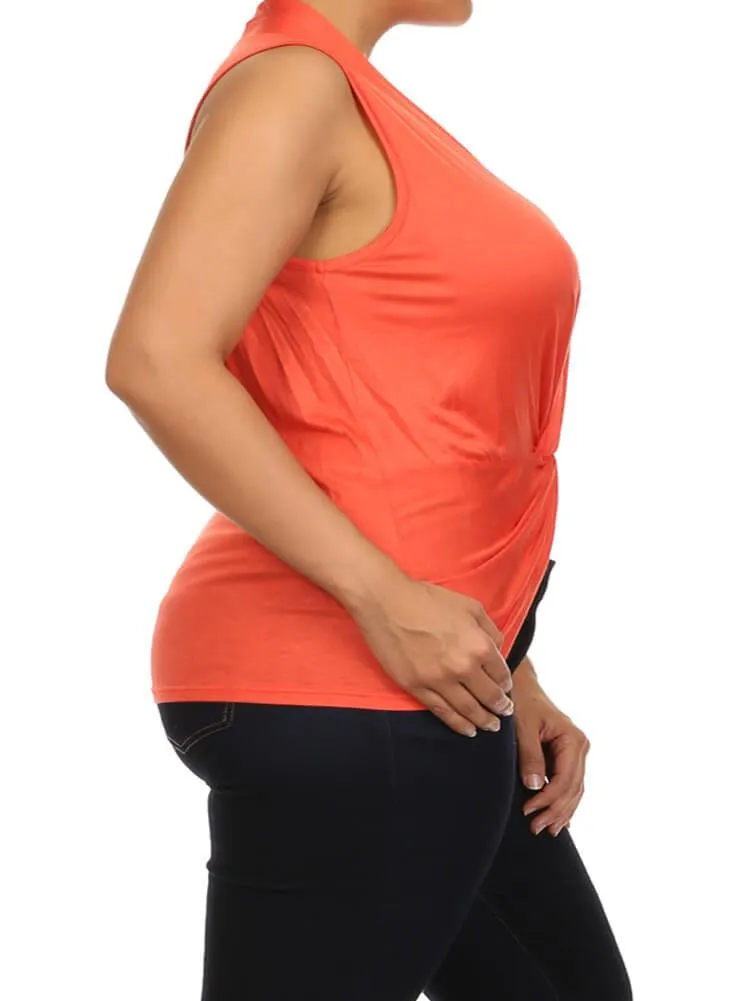 Plus Size Flirty Front Knot Cross Over Orange Top