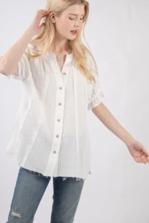 PLUS SIZE Puff Sleeve Cotton Gauze Shirts B