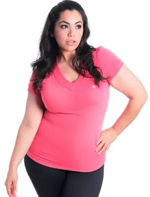 Plus Size V-Neck Moose Logo  Pink Top