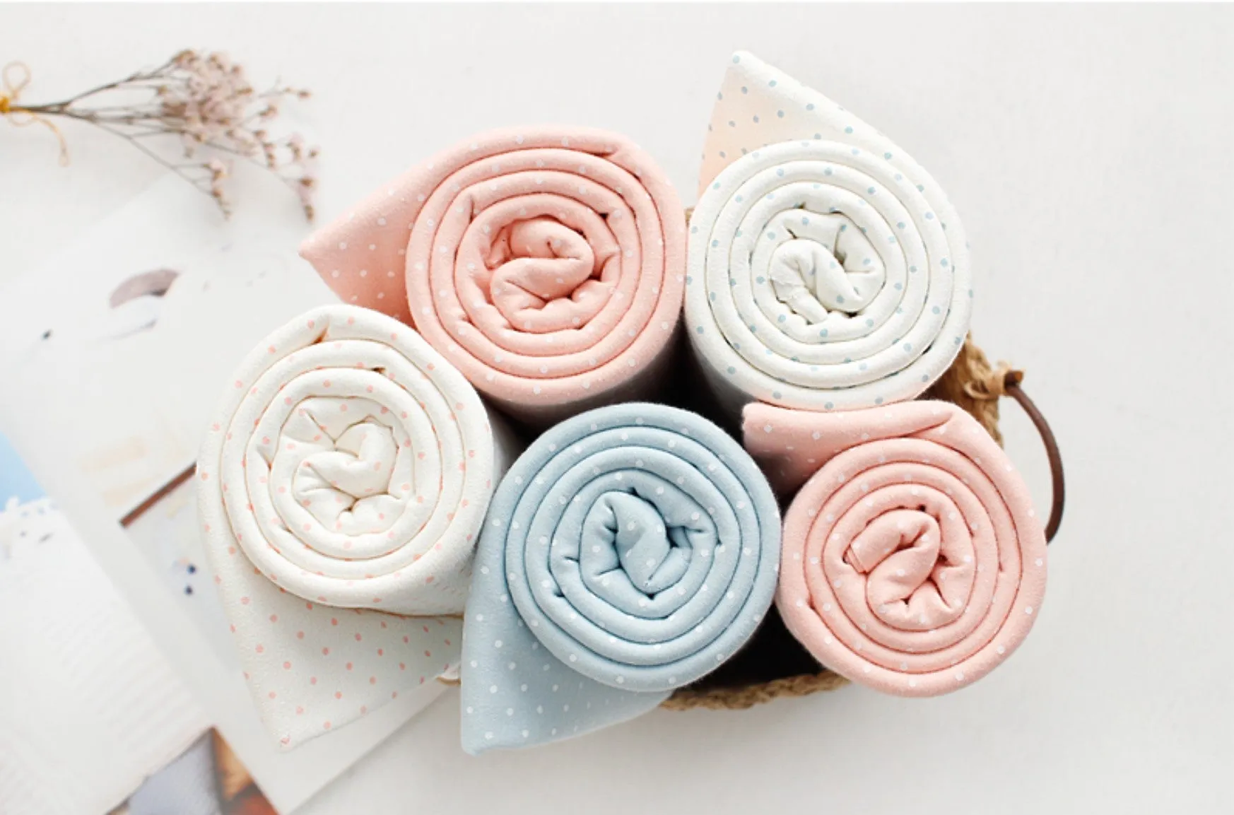 Polka Dots Cotton Knit - Pink Ground, Pink Dots, Blue Ground or Blue Dots - By the Yard 84756 81469-1