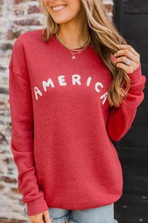 "America" Crew Neck Pullover- Red