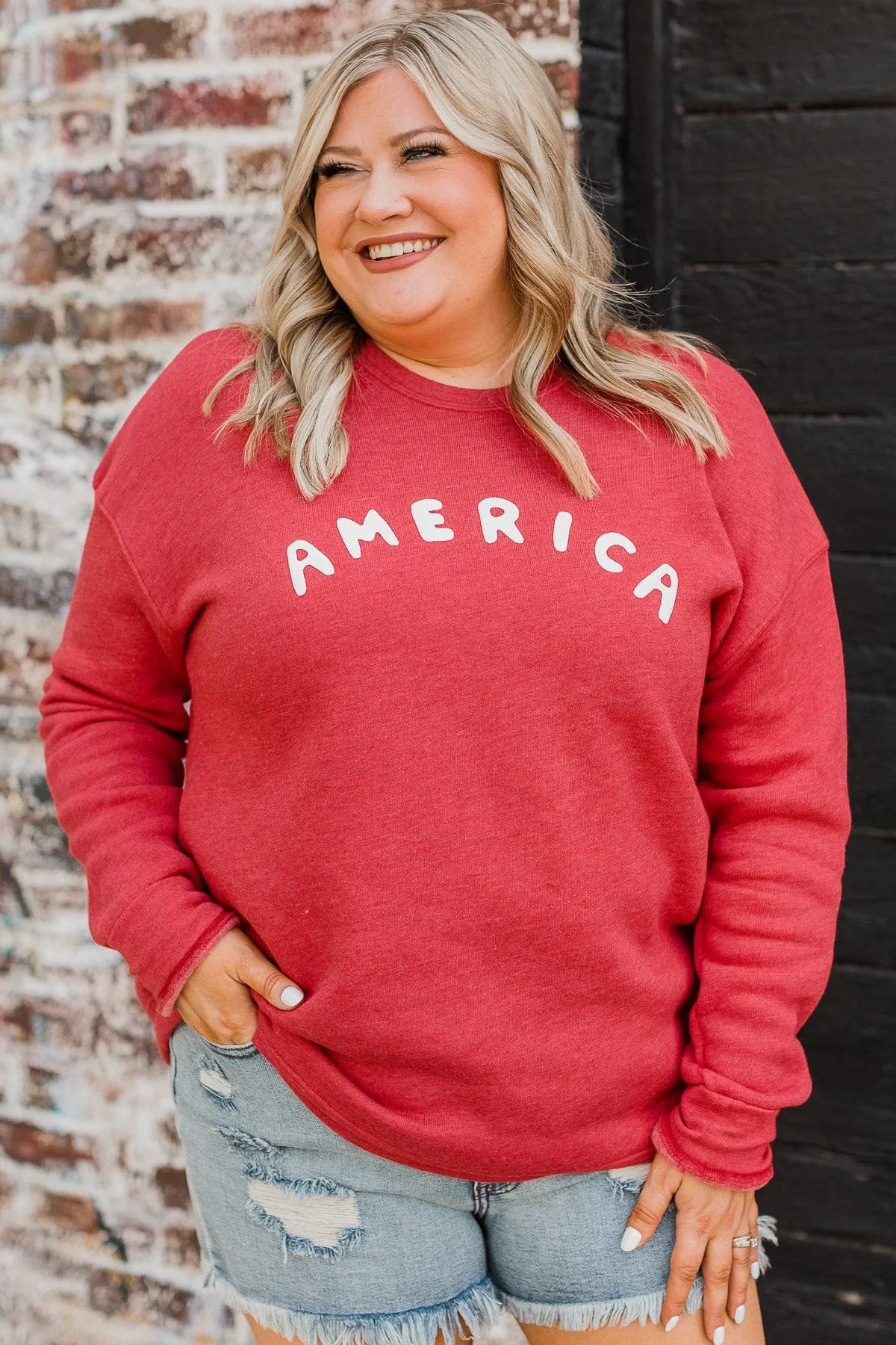 "America" Crew Neck Pullover- Red