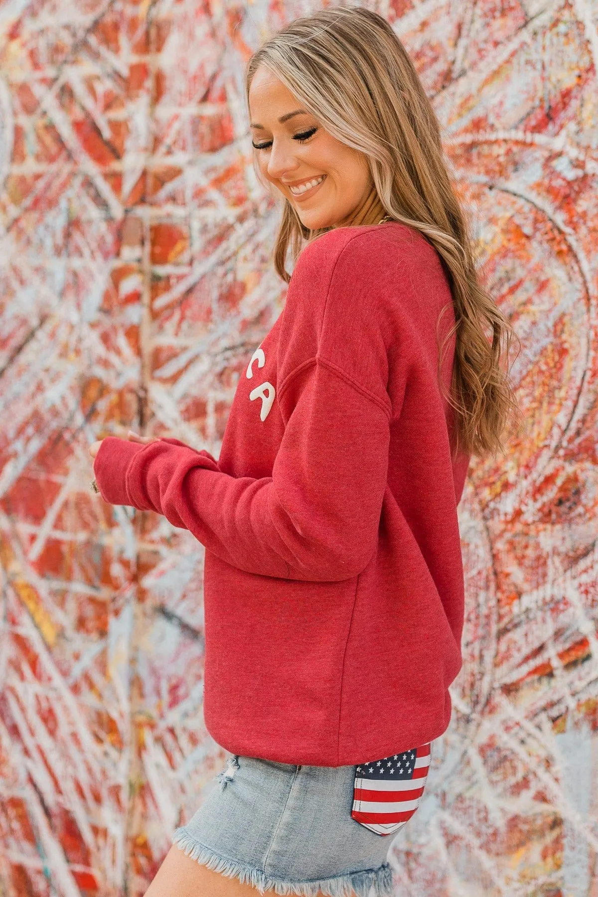 "America" Crew Neck Pullover- Red