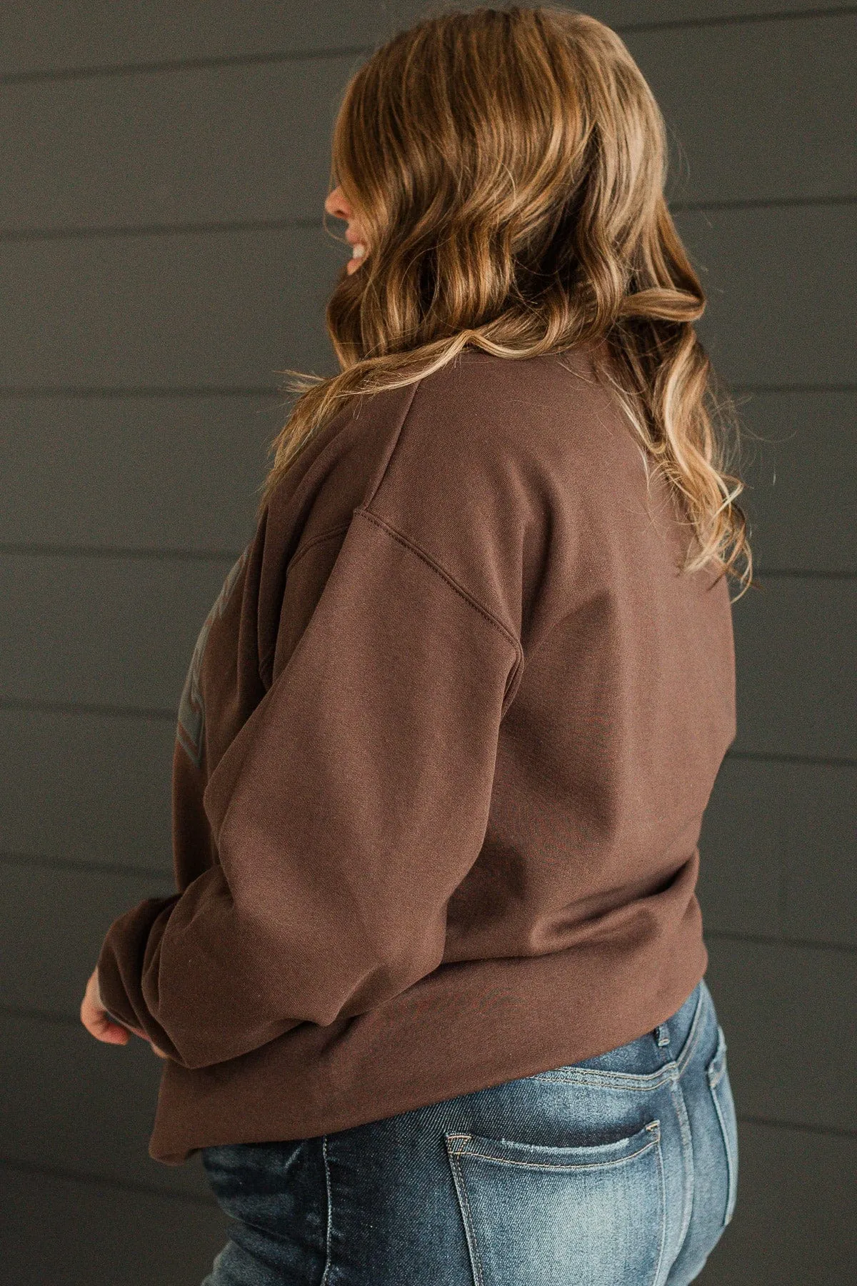 "Coffee Weather" Crew Neck Pullover- Dark Brown