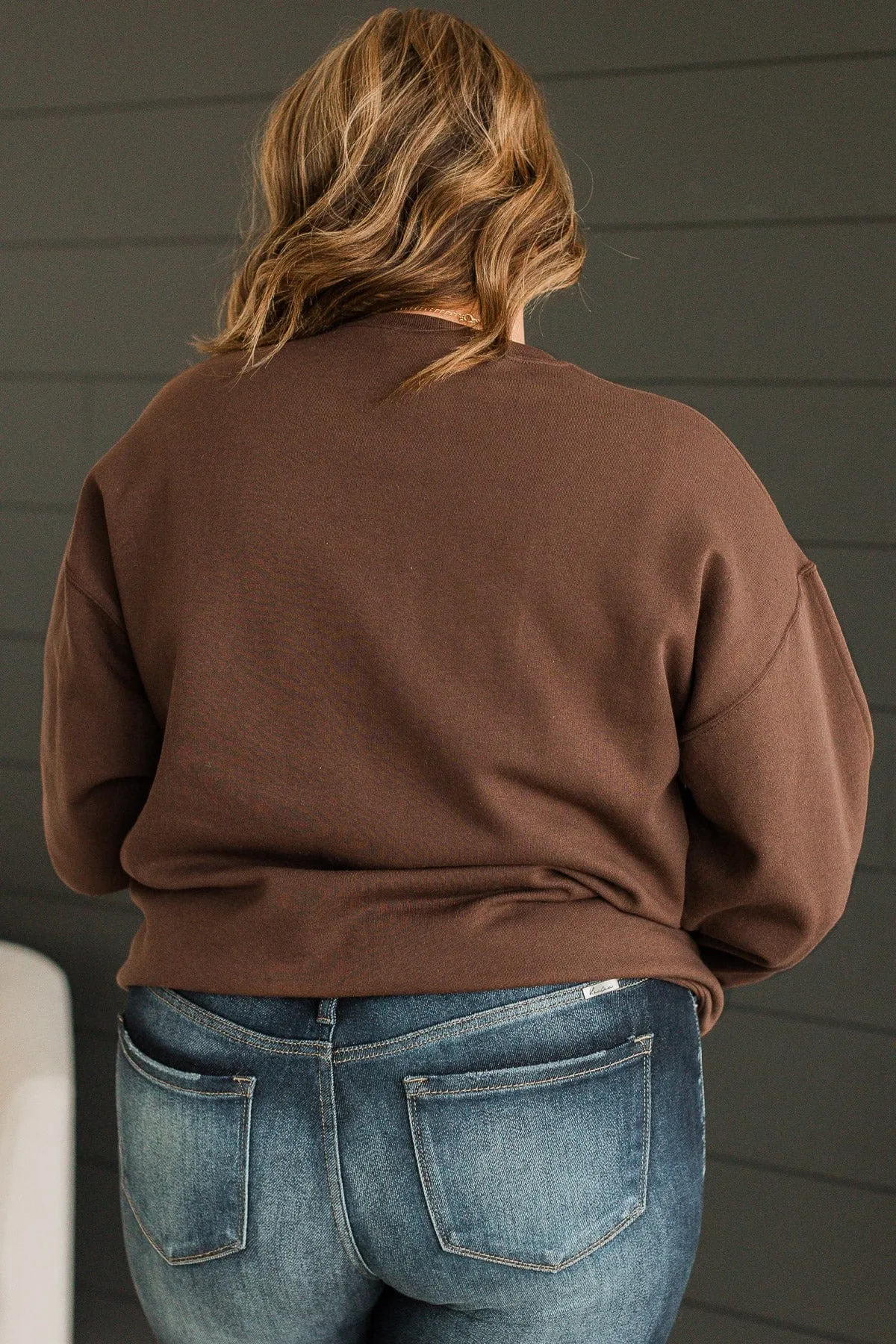 "Coffee Weather" Crew Neck Pullover- Dark Brown