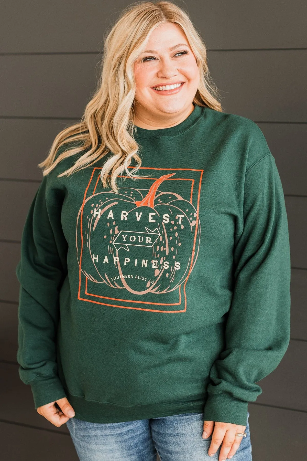 "Harvest Your Happiness" Crew Neck- Hunter Green